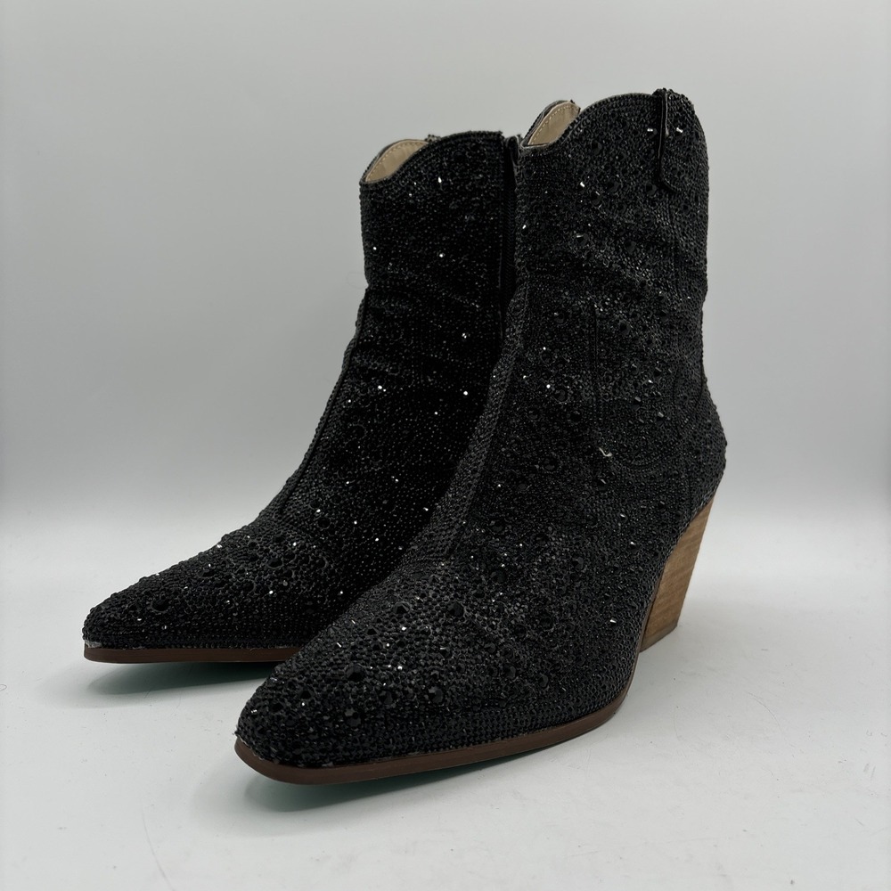 Betsey Johnson Diva Boot Women's Size 9.5 Bootie Full Zip Black Glass Stone